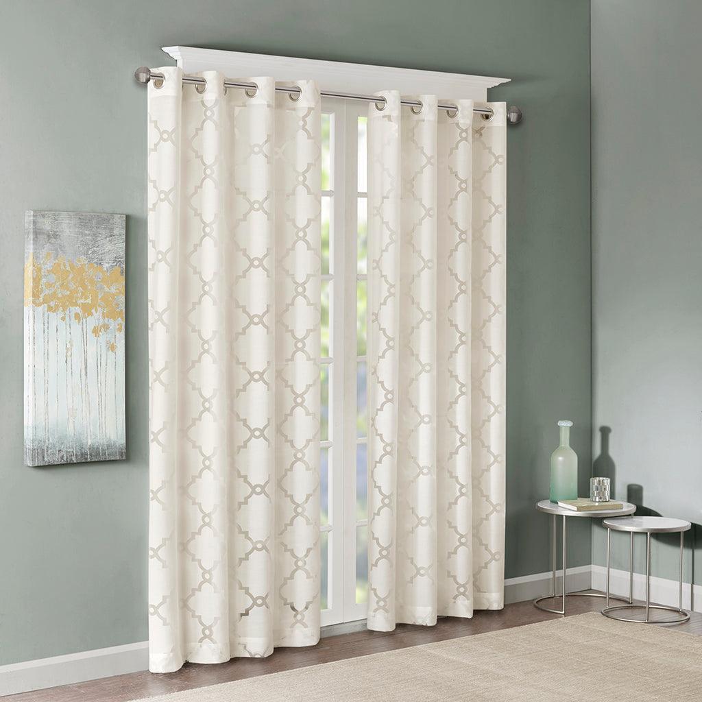 Eden 63" Fretwork Burnout Sheer Panel Ivory Olliix.com