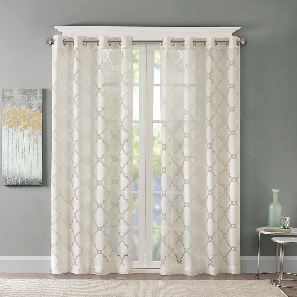 Eden 63" Fretwork Burnout Sheer Panel Ivory Olliix.com