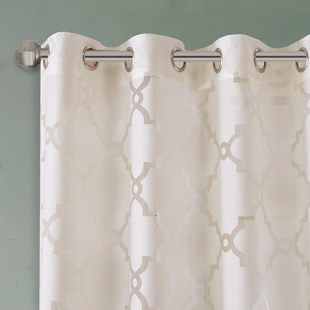 Eden 63" Fretwork Burnout Sheer Panel Ivory Olliix.com