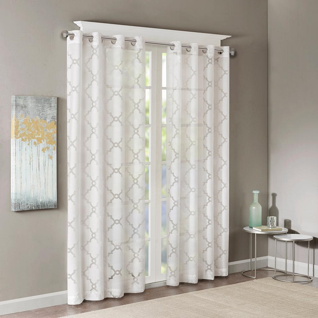 Eden 84" Fretwork Burnout Sheer Panel White Olliix.com