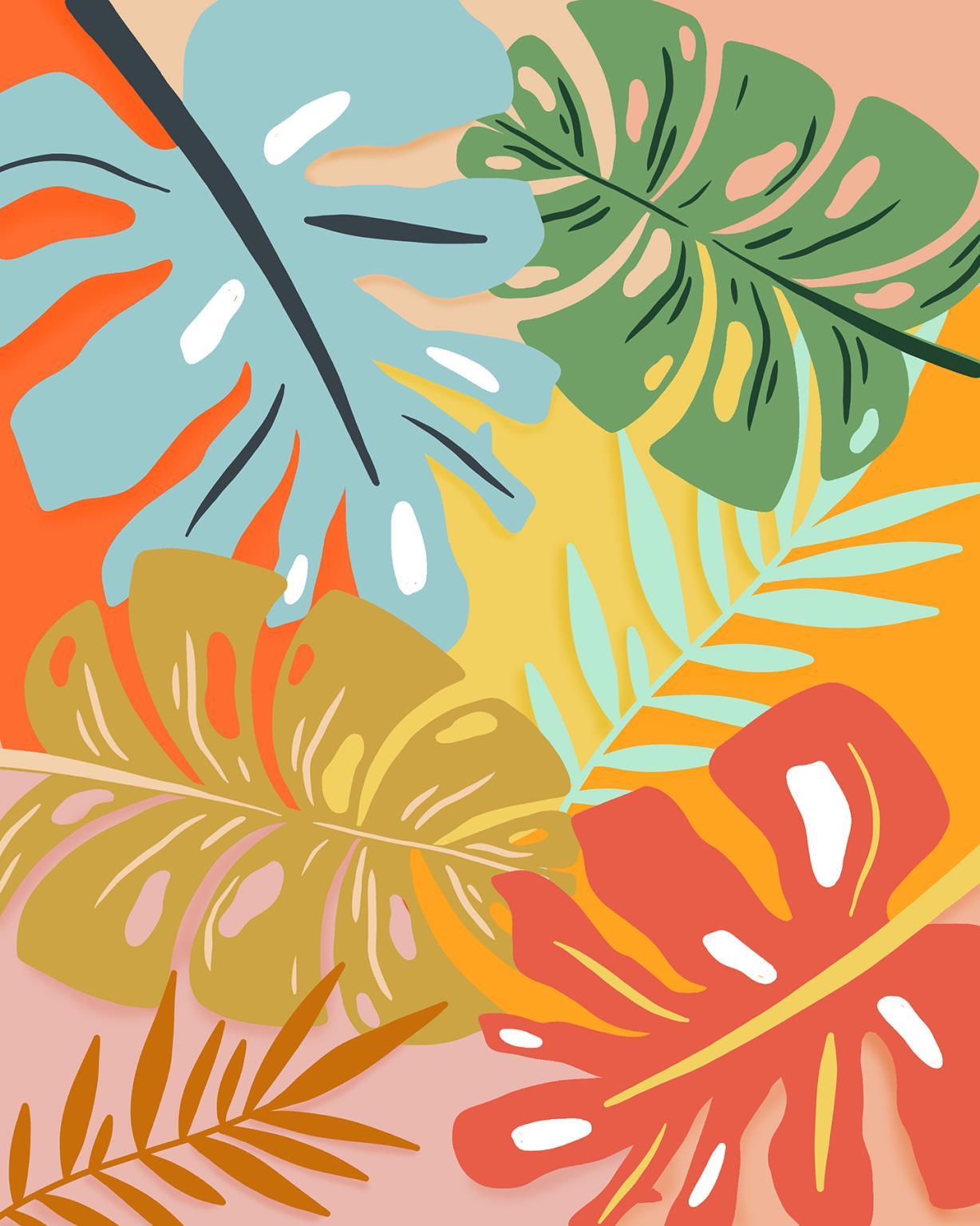 Small - Tropical Foliage I By Natalie Carpentieri - Orange Classy Art