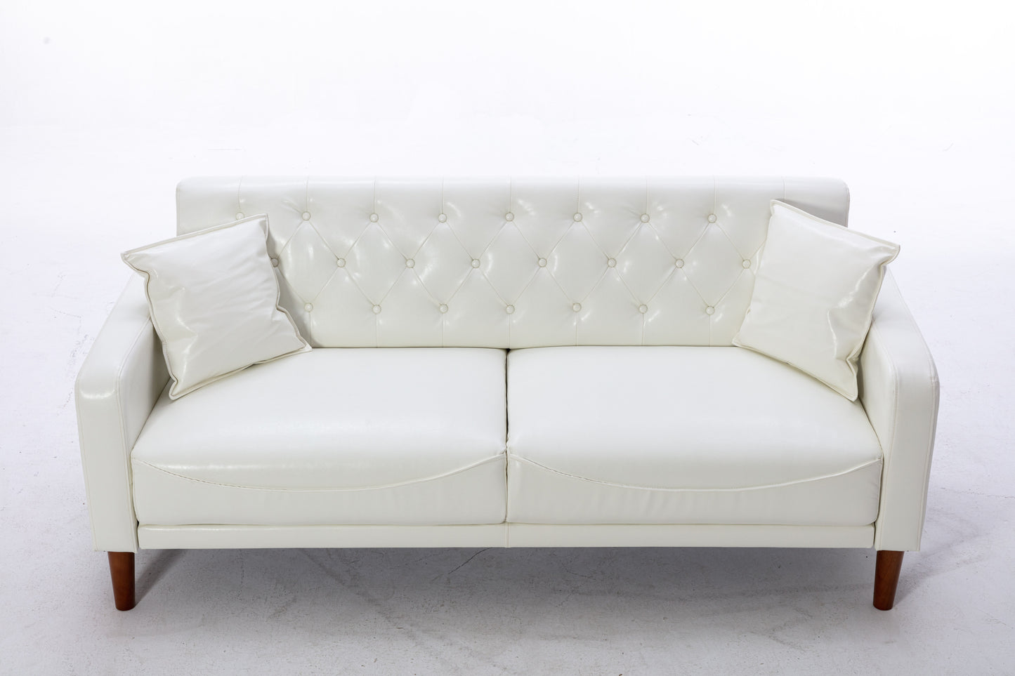 2047 Ivory Tufted Faux Leather Sofa House to Home Furnishings LLC