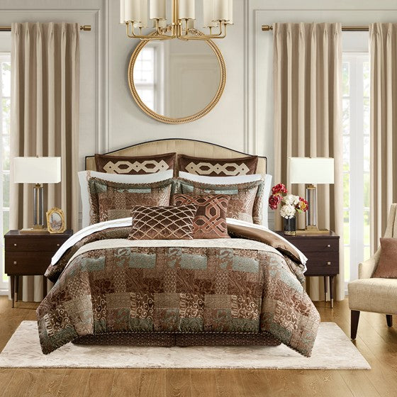 4 Piece Brown Comforter Set Brown Queen Olliix.com