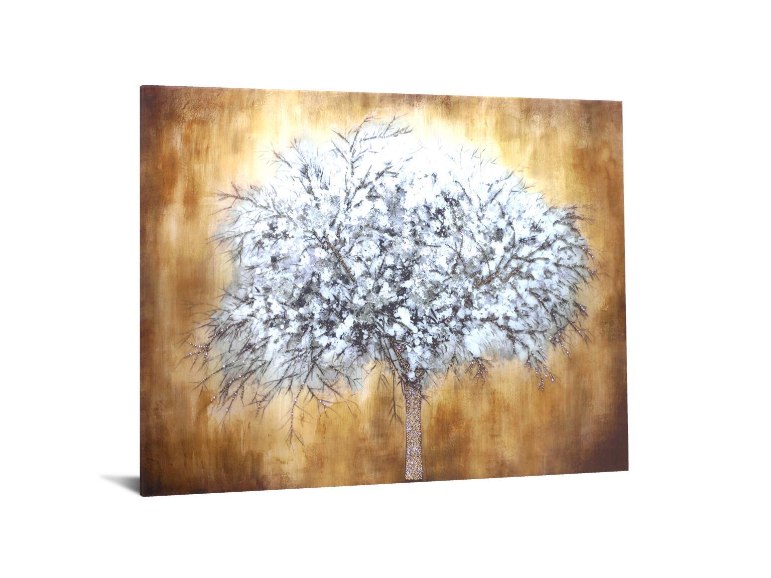 Temp Glass With Foil & Rhinestones - Abstract Tree - Light Brown Classy Art