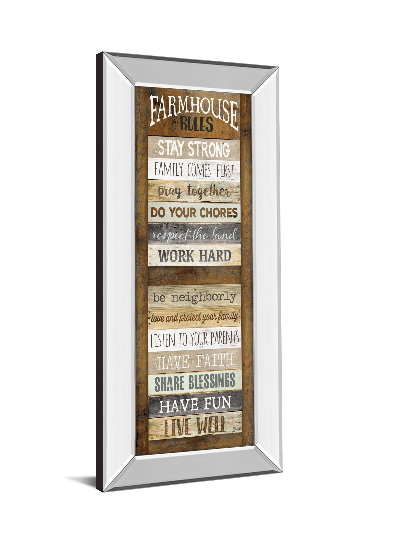 Farmhouse Rules Shutter By Marla Rae - Mirror Framed Print Wall Art - Dark Brown Classy Art