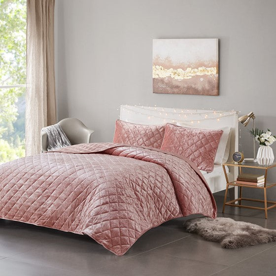 Velvet Quilt Set Blush Twin XL Olliix.com