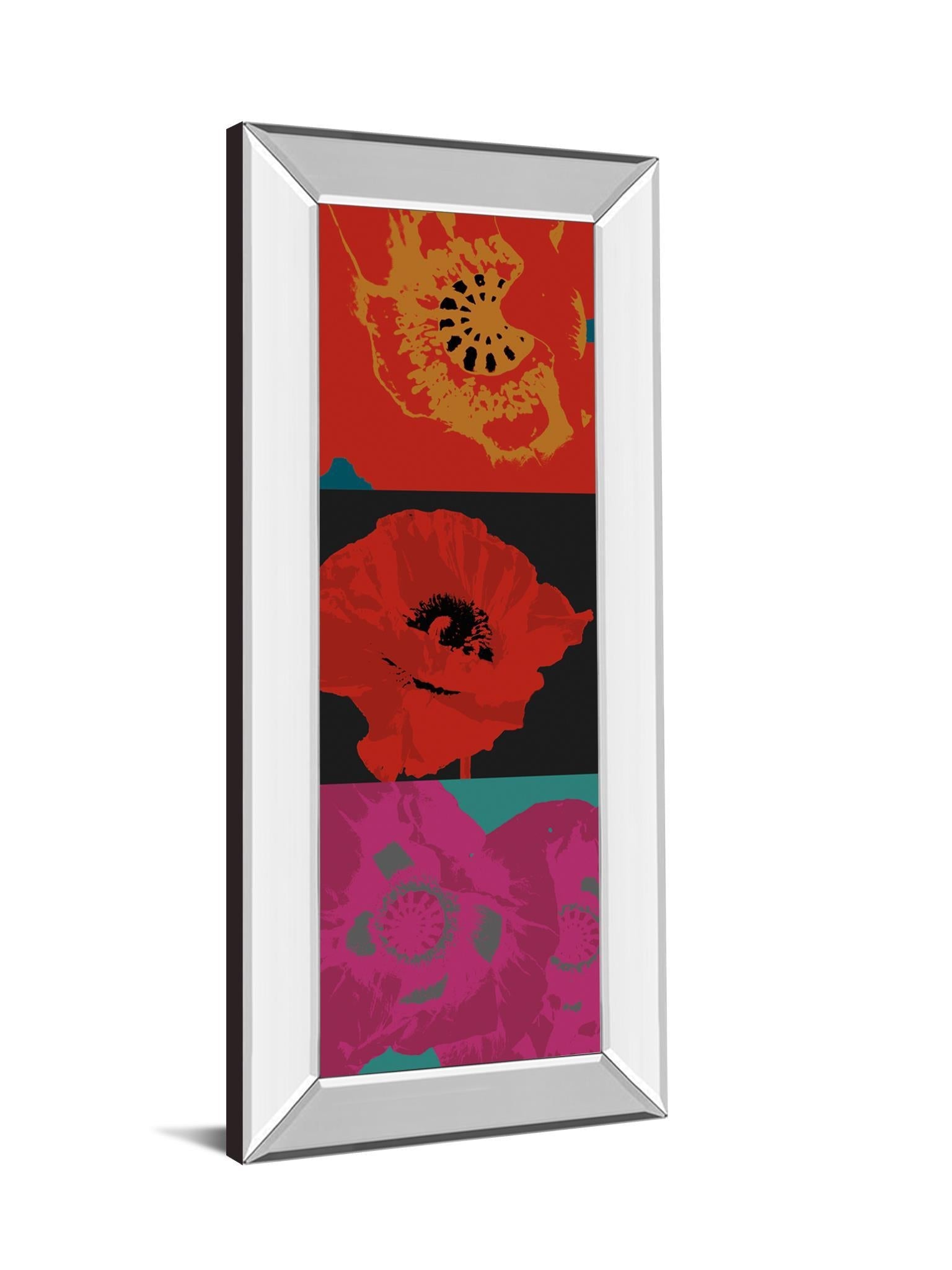 Pop Poppies By Li-legger - Mirrored Frame - Blue Classy Art