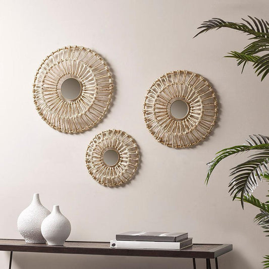 Ella Corn Leaves Wrapped Metal Wall Decor 3 Piece Set Neutral Olliix.com