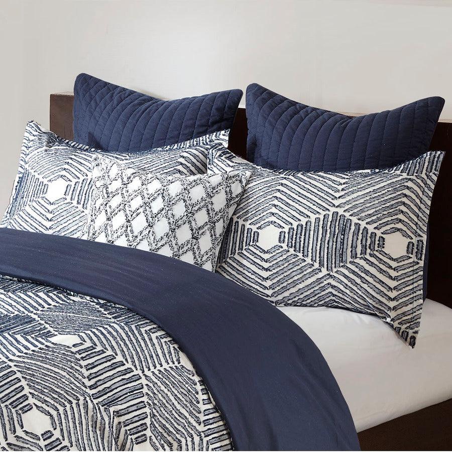 Ellipse Coastal Cotton Jacquard Comforter Set Navy Full/Queen Olliix.com