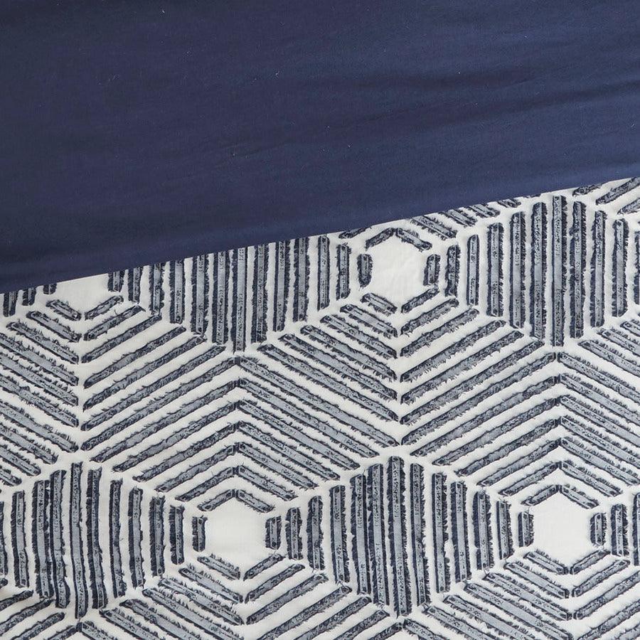 Ellipse Coastal Cotton Jacquard Comforter Set Navy Full/Queen Olliix.com