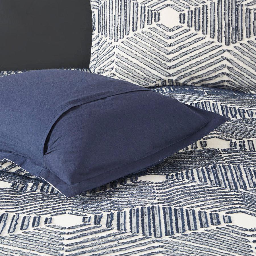 Ellipse Coastal Cotton Jacquard Comforter Set Navy Full/Queen Olliix.com