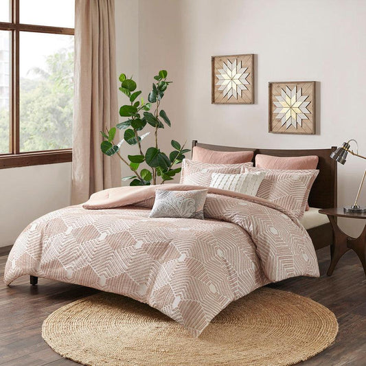 Ellipse Cotton Jacquard Comforter Set Blush Full/Queen Olliix.com