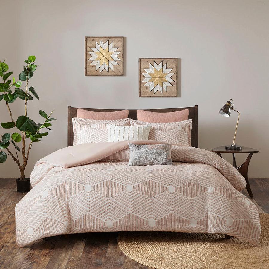 Ellipse Cotton Jacquard Comforter Set Blush Full/Queen Olliix.com