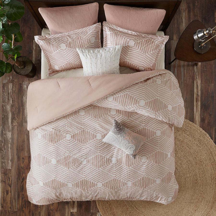 Ellipse Cotton Jacquard Comforter Set Blush Full/Queen Olliix.com