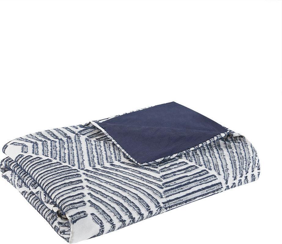 Ellipse Full/Queen Cotton Jacquard Duvet Cover Set Navy Olliix.com