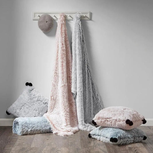 Emma Casual Shaggy Faux Fur Throw 50"W x 60"L Teal Olliix.com