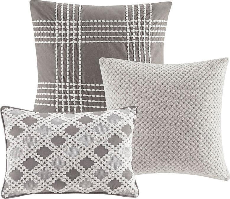 Essence Casual Cotton Clip Jacquard Comforter Set Gray Queen Olliix.com