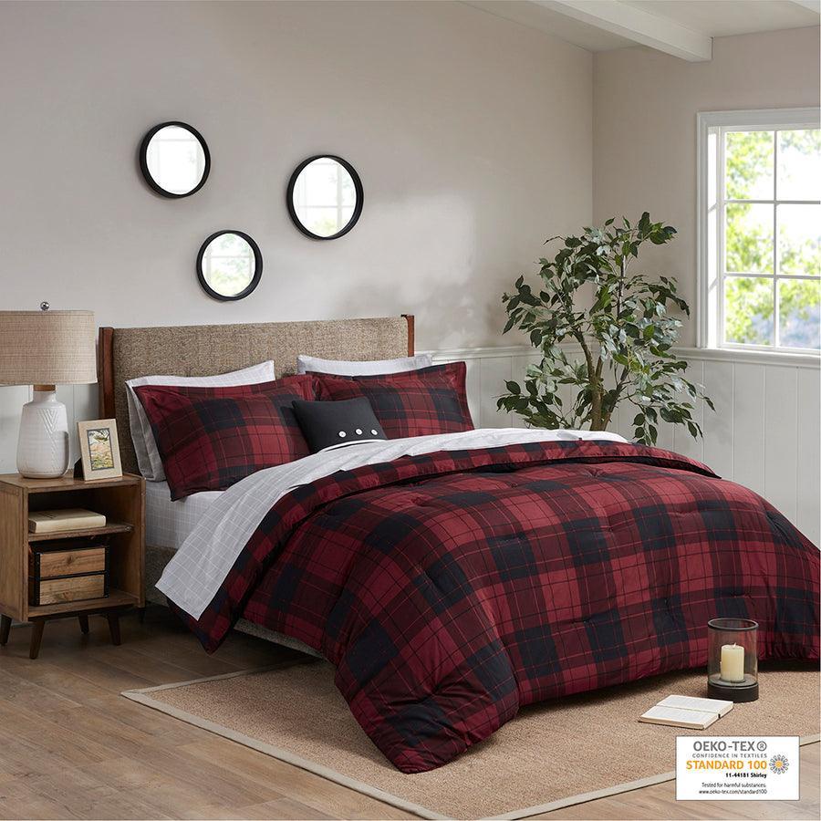 Everest Modern Reversible Complete bedding Set Red Plaid King Olliix.com