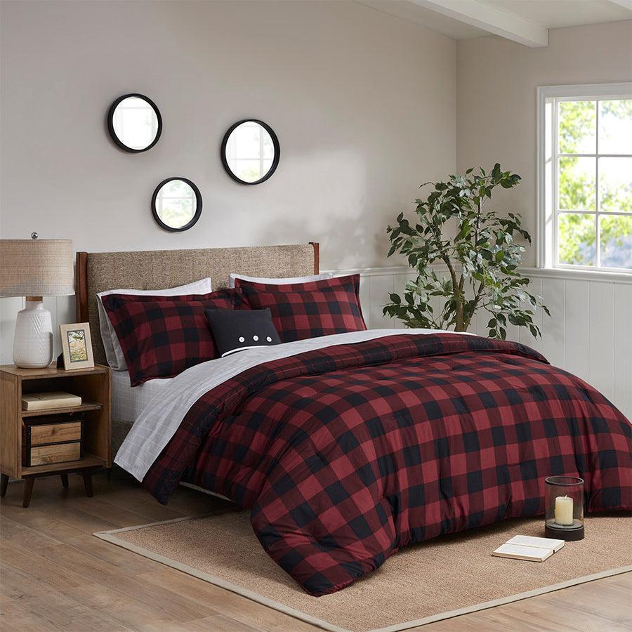 Everest Modern Reversible Complete bedding Set Red Plaid King Olliix.com