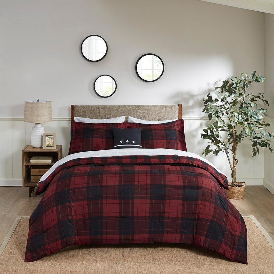 Everest Modern Reversible Complete bedding Set Red Plaid King Olliix.com