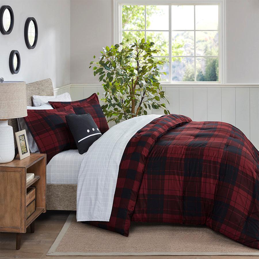 Everest Modern Reversible Complete bedding Set Red Plaid King Olliix.com