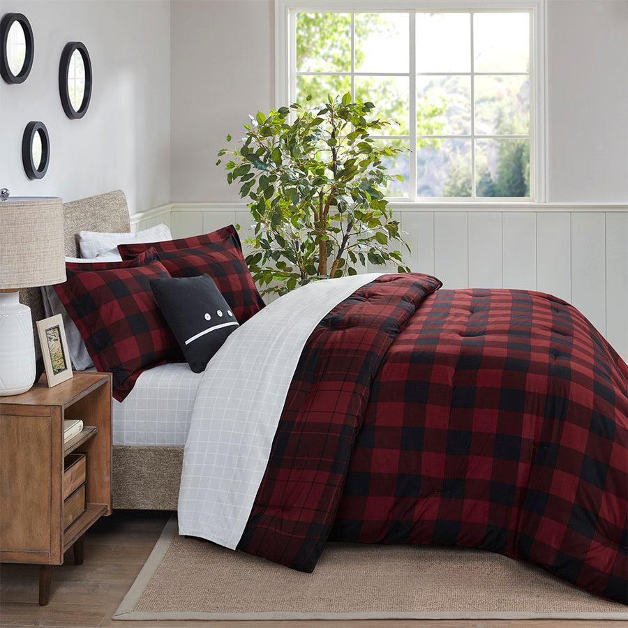 Everest Modern Reversible Complete bedding Set Red Plaid King Olliix.com