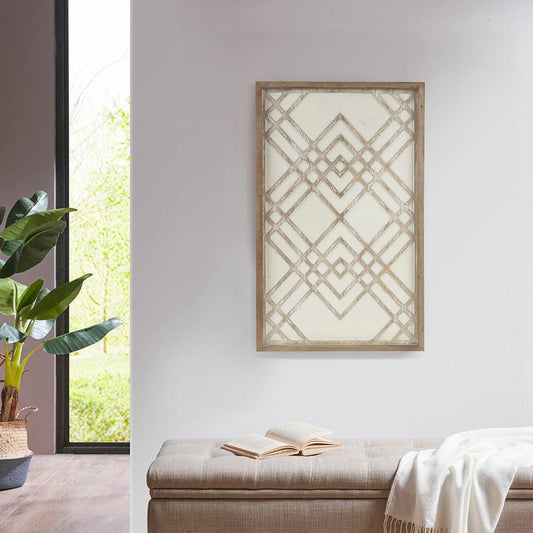 Exton Geo Carved Wood Panel Wall Decor Natural & White Olliix.com