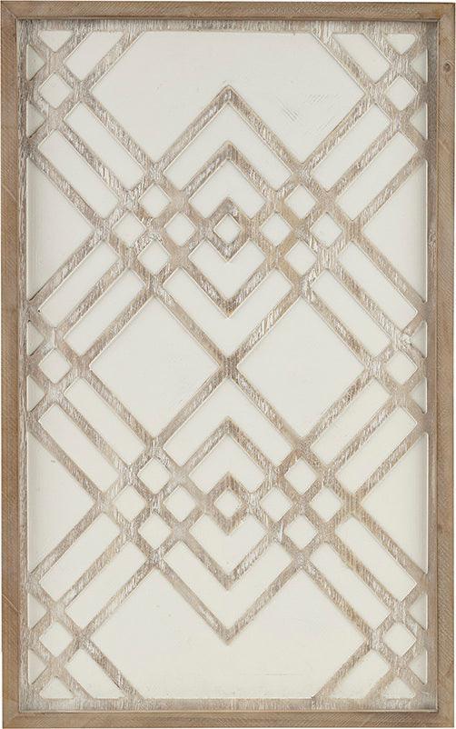 Exton Geo Carved Wood Panel Wall Decor Natural & White Olliix.com