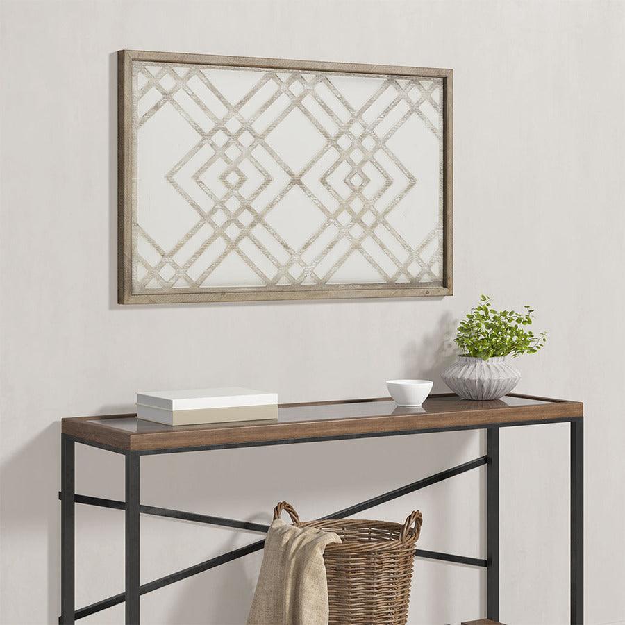 Exton Geo Carved Wood Panel Wall Decor Natural & White Olliix.com