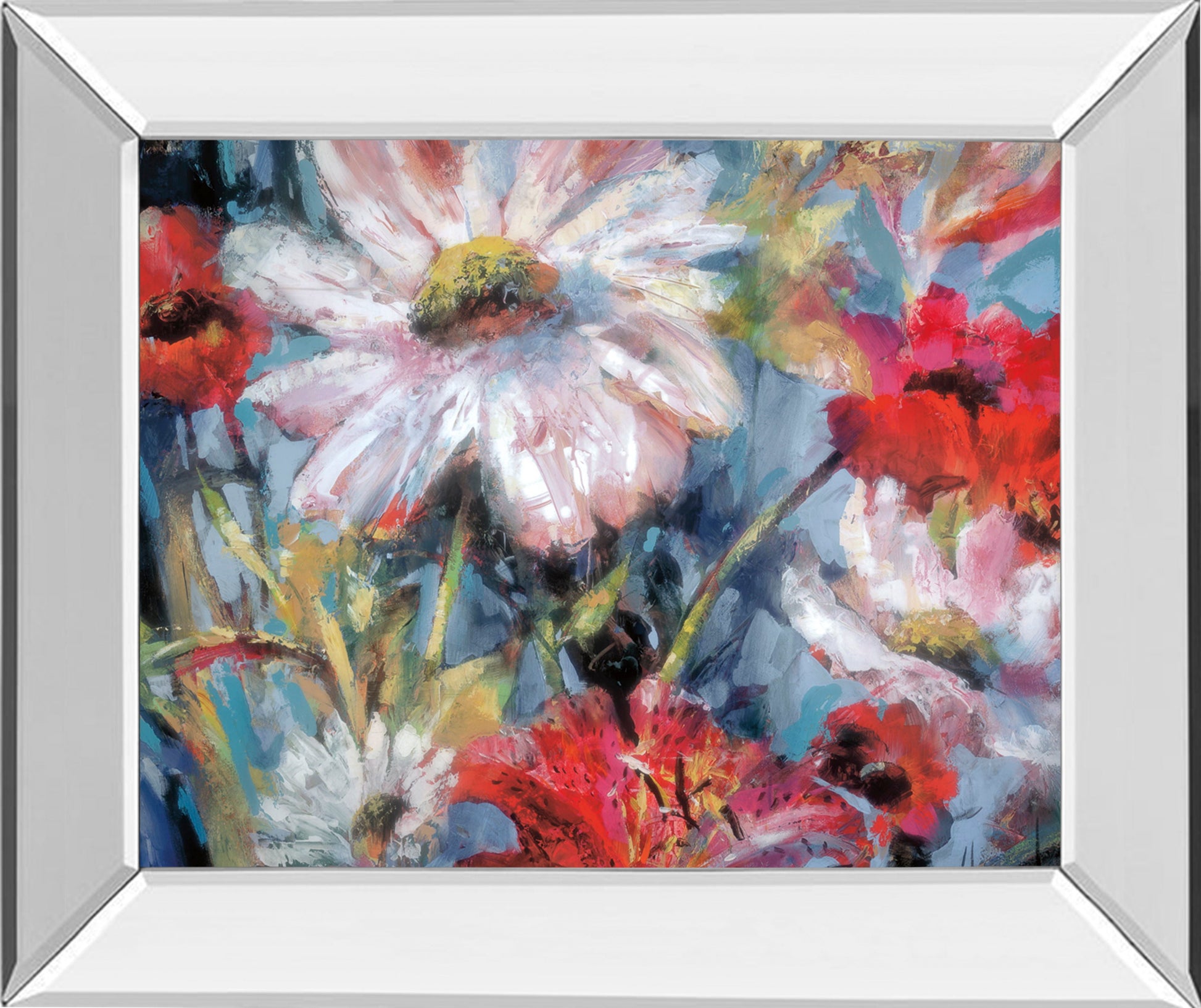 Tangled Garden I By Brent Heighton - Mirror Framed Print Wall Art - Blue Classy Art