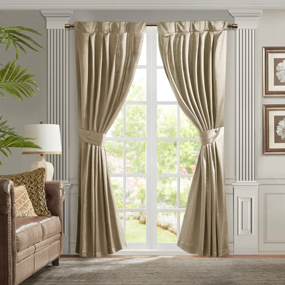 Pleat Curtain Panel with Tieback (Single) Champagne Olliix.com