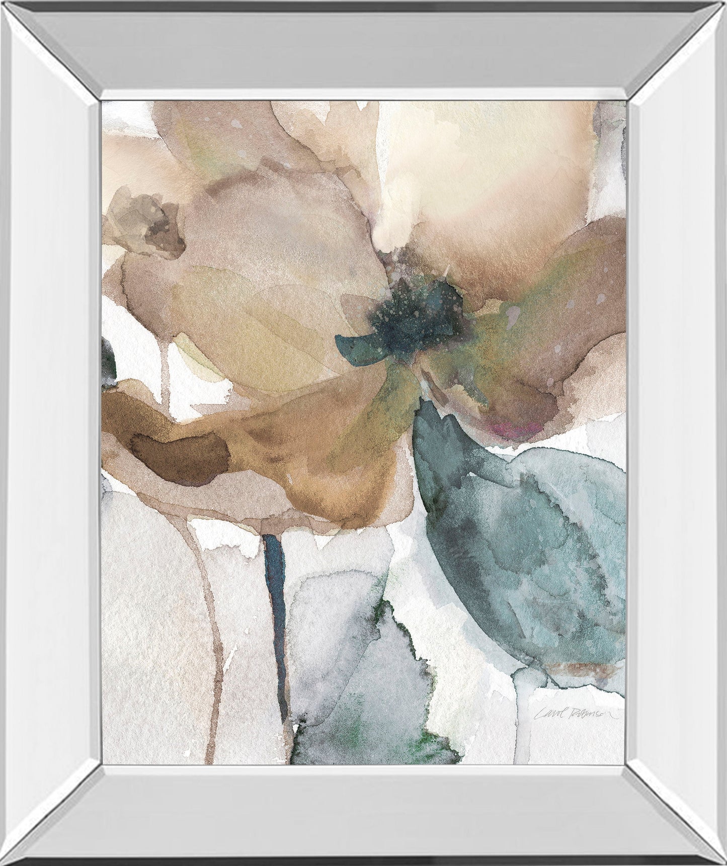 Watercolor Poppy I By Carol Robinson - Mirror Framed Print Wall Art - Beige Classy Art