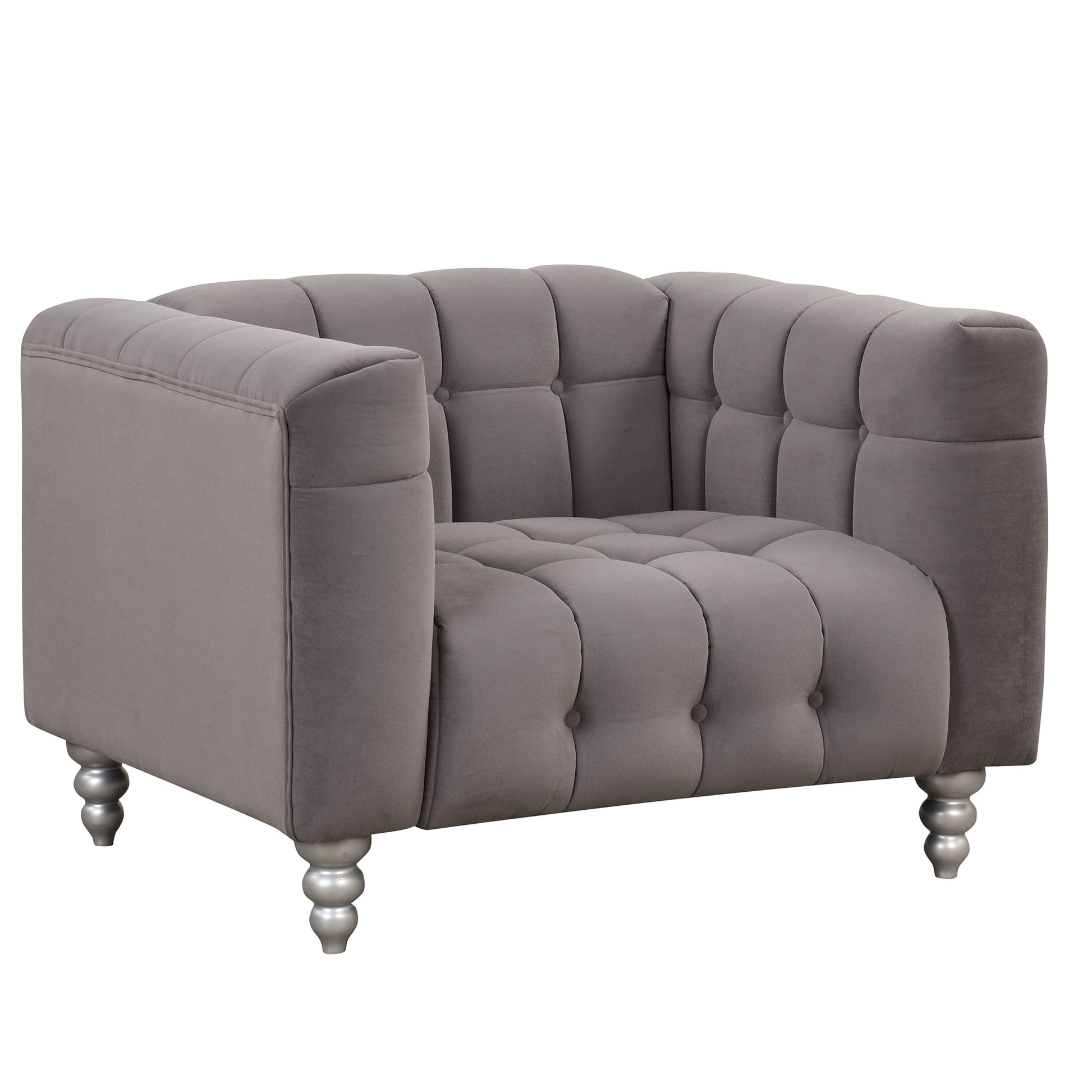 42" Modern Accent Chair Dutch Fluff Upholstered Arm Chair with solid wood legs, buttoned tufted backrest,gray House to Home Furnishings LLC