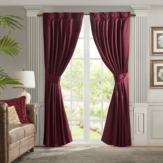 Pleat Curtain Panel with Tieback (Single) Burgundy Olliix.com