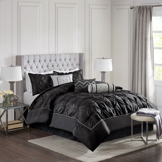 7 Piece Tufted Comforter Set Black Cal King Olliix.com