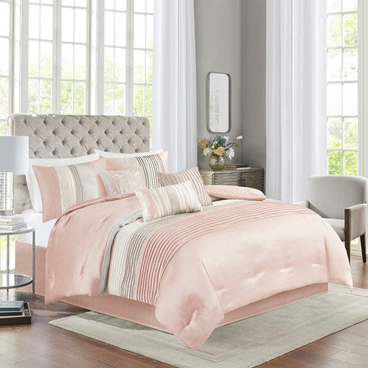 7 Piece Comforter Set Blush/Taupe Cal King Olliix.com