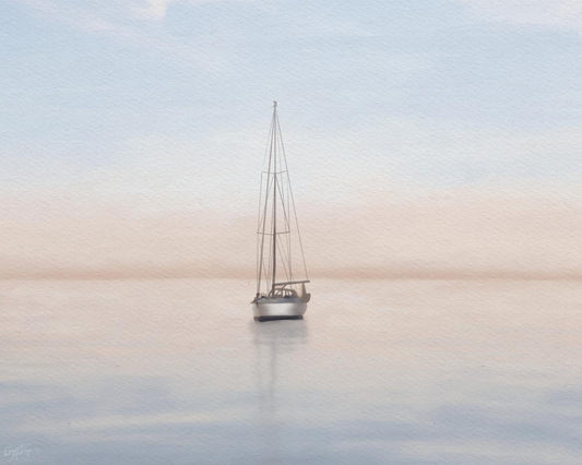 Quiet Morning Sail I By Elizabeth Medley (Framed) - Light Blue Classy Art