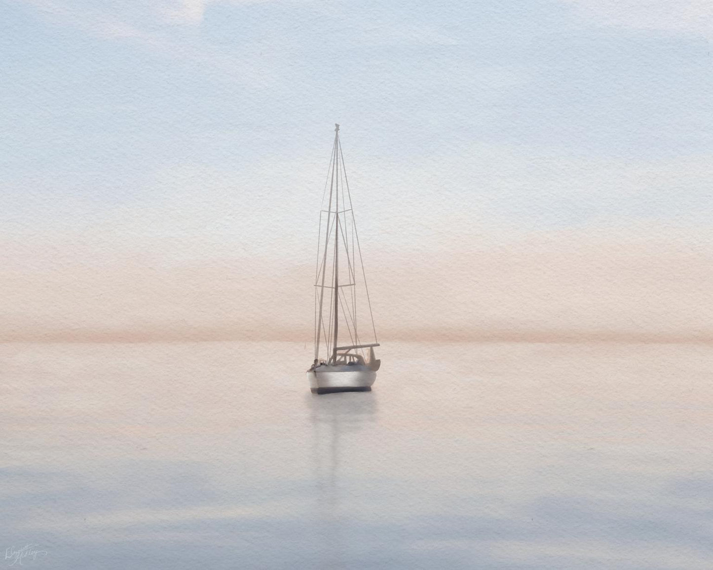 Quiet Morning Sail I By Elizabeth Medley (Framed) (Small) - Light Blue Classy Art