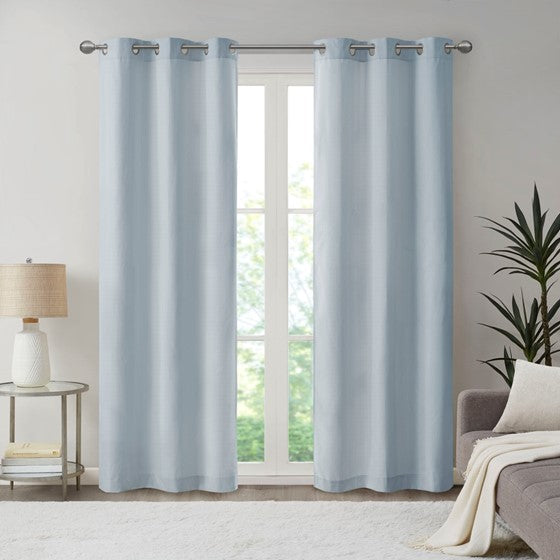 Basketweave Room Darkening Curtain Panel Pair Blue Olliix.com