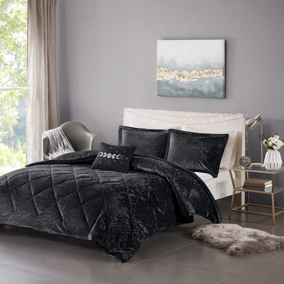 Velvet Comforter Set Black Cal King Olliix.com