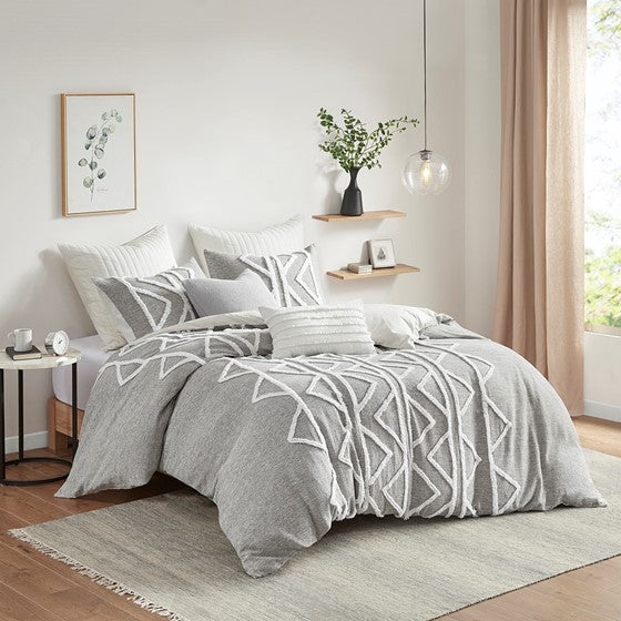 Chenille 3 Piece Cotton Comforter Set Gray Cal King Olliix.com