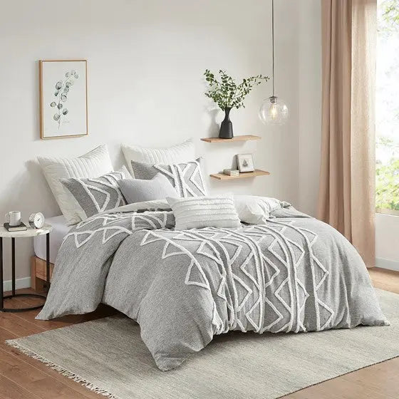 Chenille 3 Piece Cotton Duvet Cover Set Gray Full/Queen Olliix.com