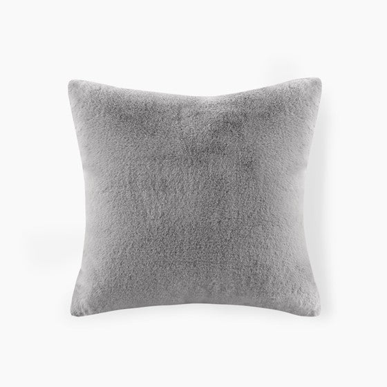 Solid Faux Fur Square Decor Pillow Grey Olliix.com