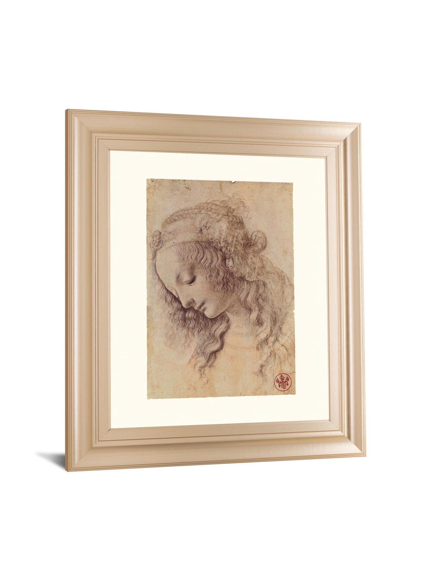 Testa Di Donna Di Profilo By Leonardo Da Vinci - Framed Print Wall Art - Pearl Silver Classy Art