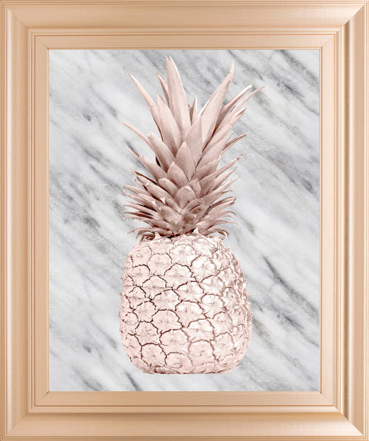 Rose Gold Pineapple On Gray Marble By Nature Magick - Framed Print Wall Art - Gold Classy Art