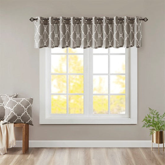 Fretwork Print Grommet Top Window Valance Grey Olliix.com