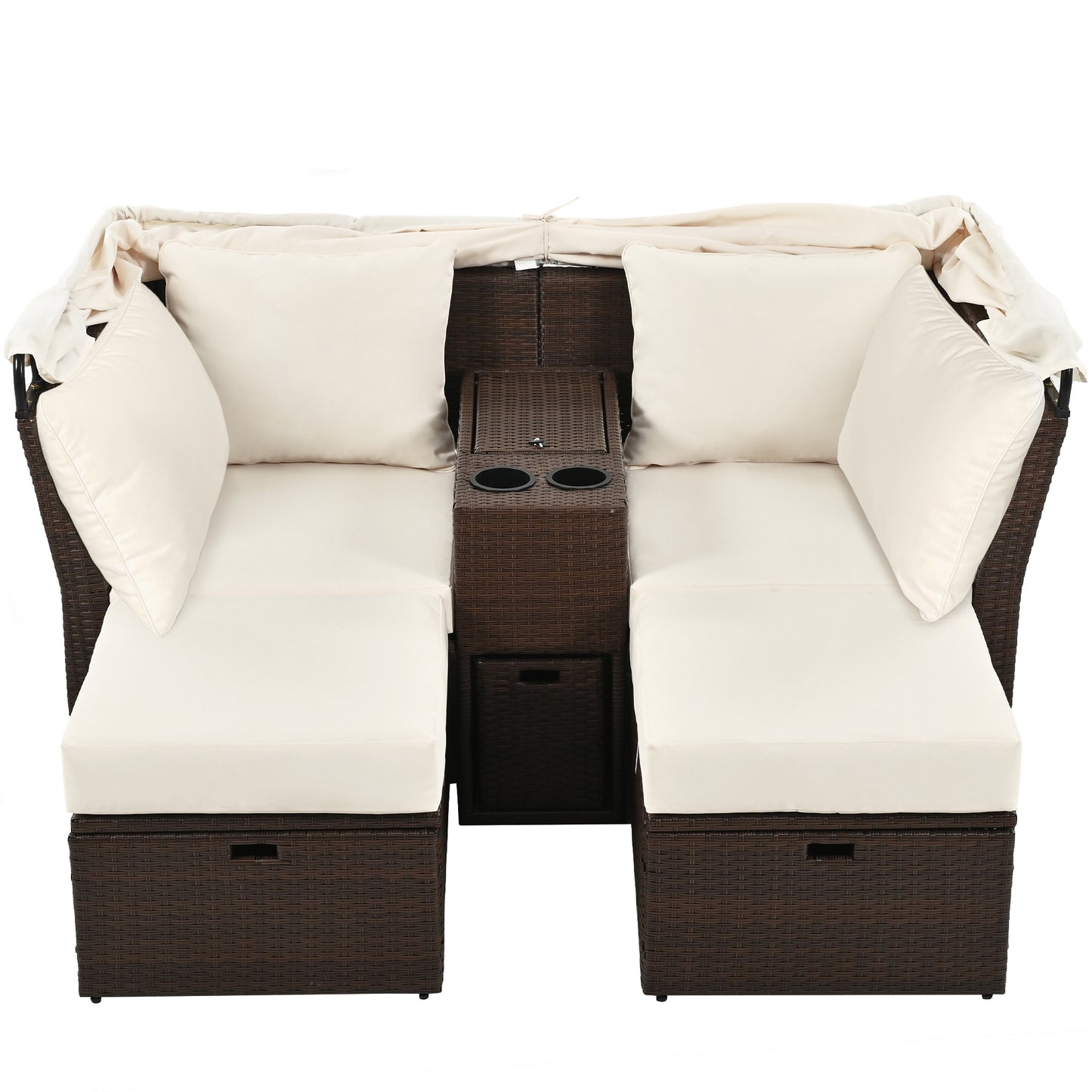 2-Seater Outdoor Patio Daybed Outdoor Double Daybed Outdoor Loveseat Sofa Set with Foldable Awning and Cushions for Garden, Balcony, Poolside, Beige ***(FREE SHIPPING)*** House to Home Furnishings LLC