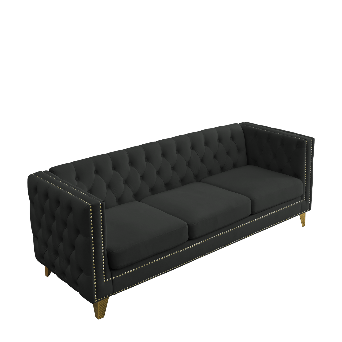 {Contact us for 3D modeling} Velvet Sofa for Living Room,Buttons Tufted Square Arm Couch, Modern Couch Upholstered Button and Metal Legs, Sofa Couch for Bedroom, Black Velvet(W834S00022) House to Home Furnishings LLC