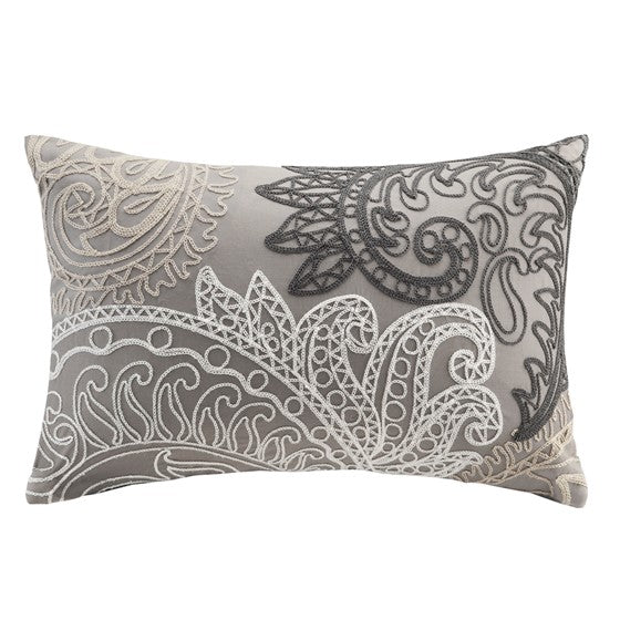 Cotton Oblong Pillow with Chain Stitch Taupe Olliix.com