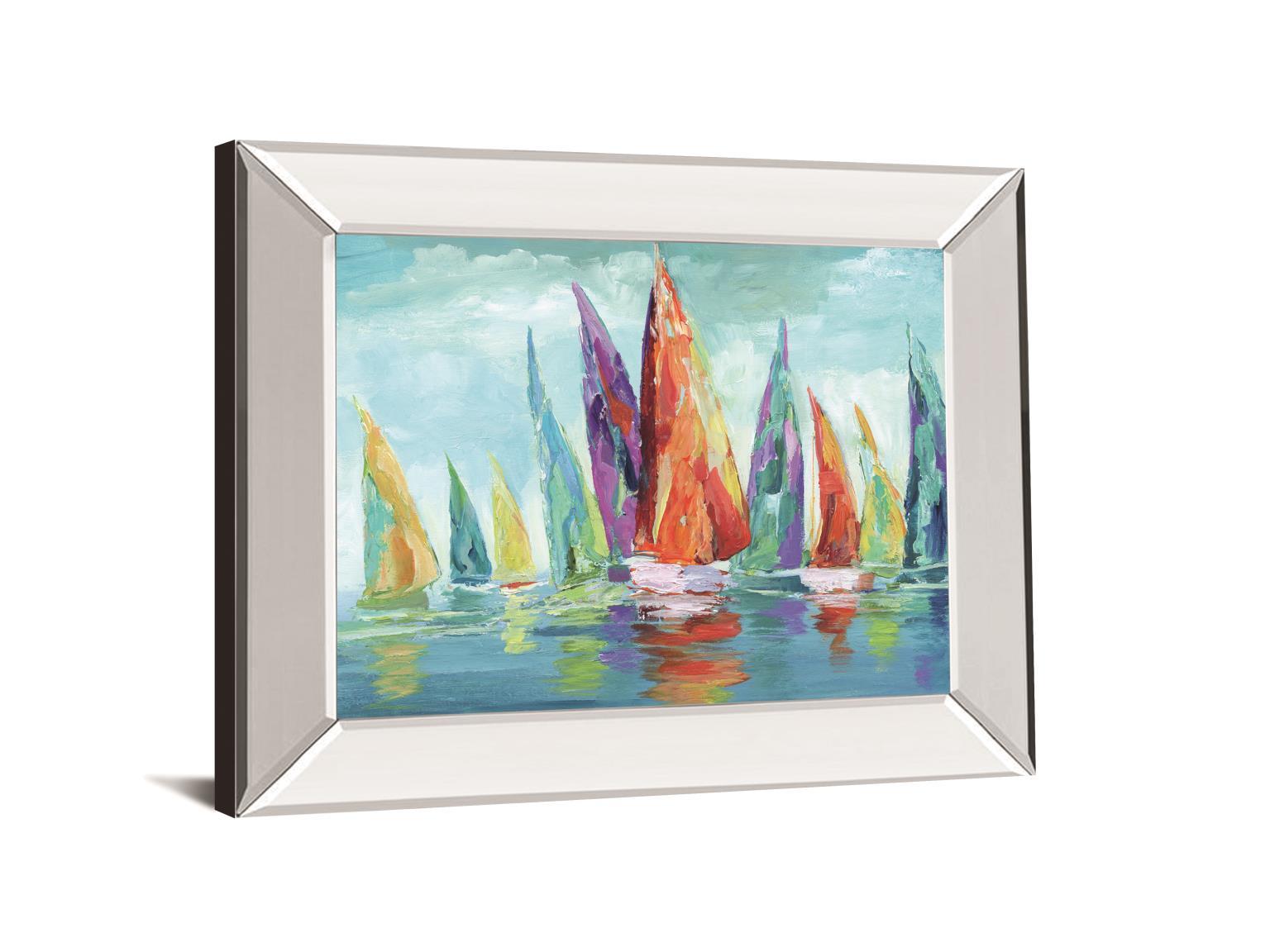 Fine Day Sailing I By Nan - Mirror Framed Print Wall Art - Blue Classy Art